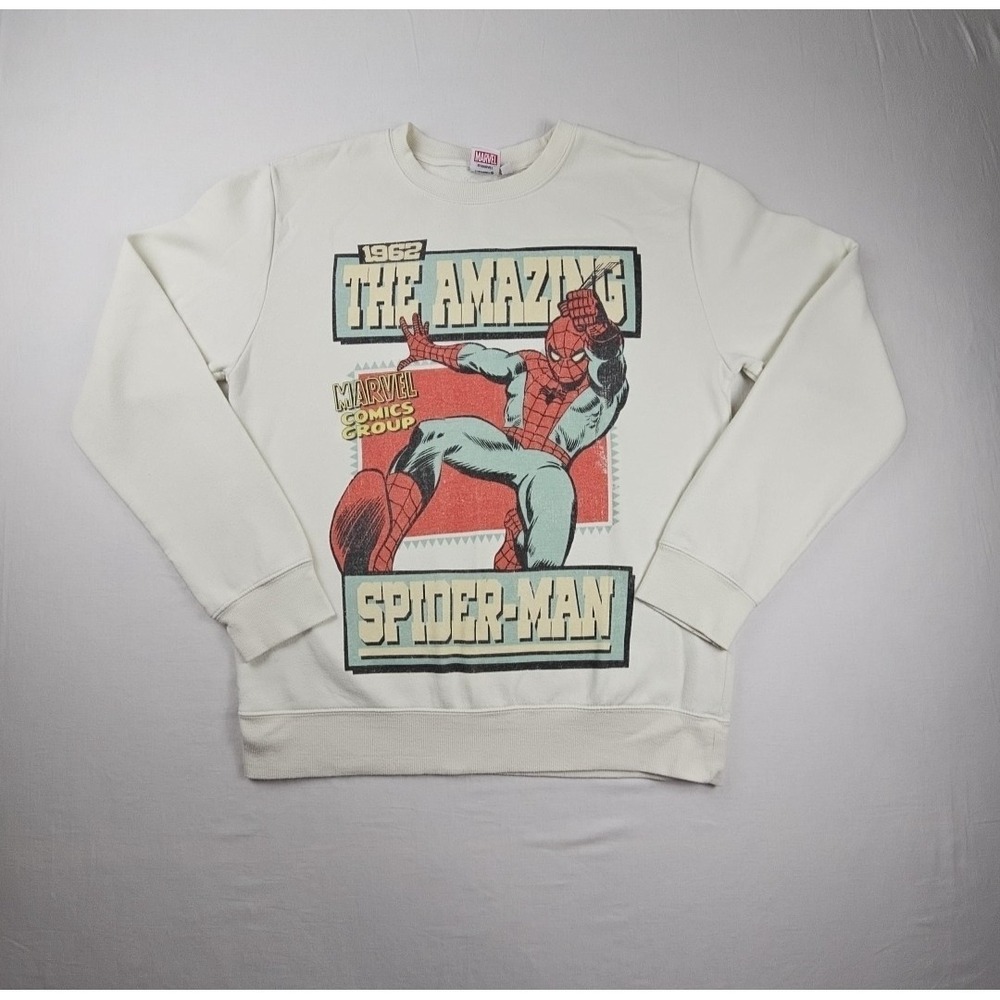 The Amazing Spiderman Men's Crewneck Sweater Size M Beige Marvel Comics